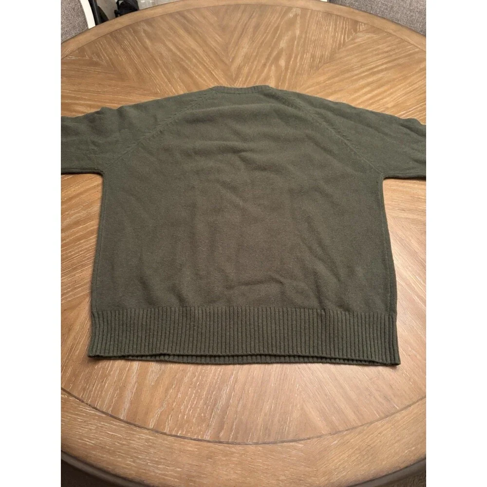 J. Crew Mens 100% Lambs Wool Sweater Size L Crew Neck Hunter Green Embroidered